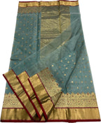 Elegant Grey Chanderi Handloom Pure Katan Silk Saree - Luxurion World