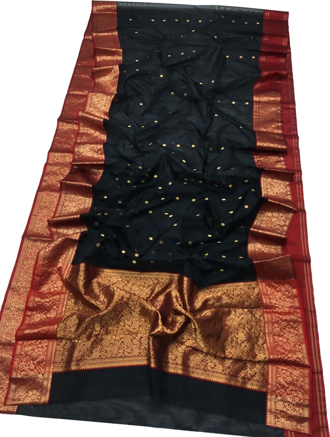 Elegant Black Chanderi Handloom Pure Katan Silk Saree - Luxurion World