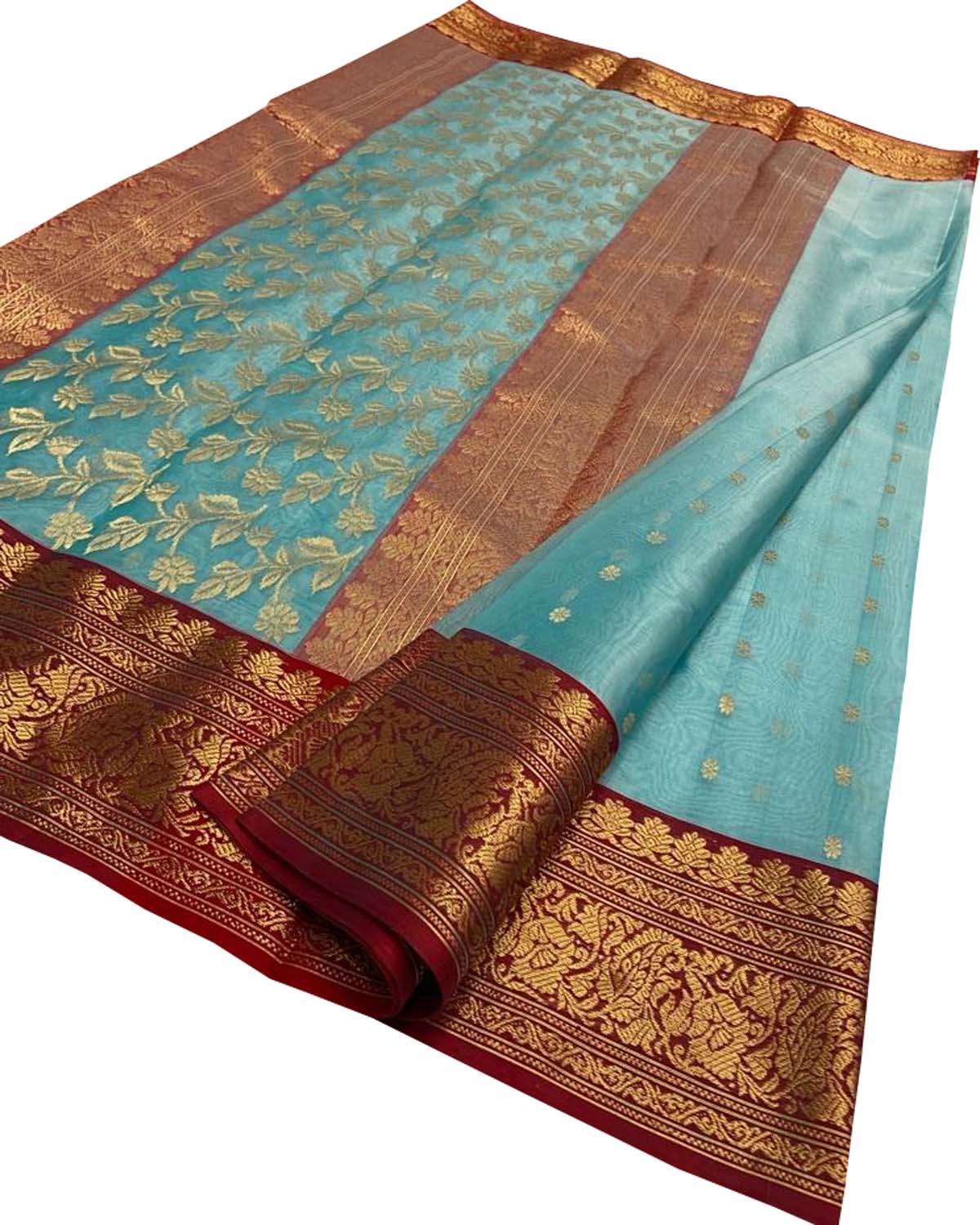 Elegant Blue Chanderi Handloom Pure Katan Silk Saree - Luxurion World