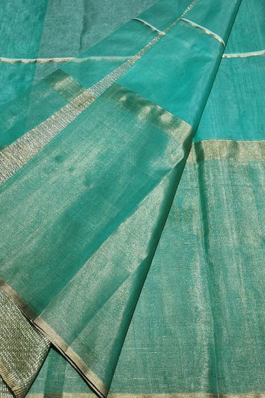 Elegant Blue Chanderi Handloom Pure Katan Silk Saree