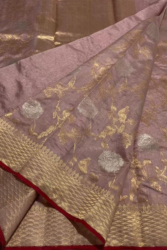 Elegant Pink Chanderi Handloom Pure Silk Saree - Luxurion World