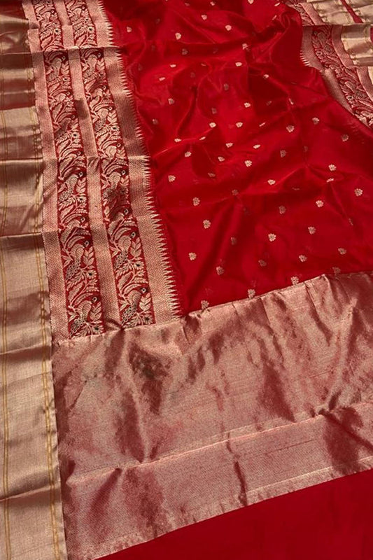 Elegant Red Chanderi Handloom Pure Silk Saree - Luxurion World