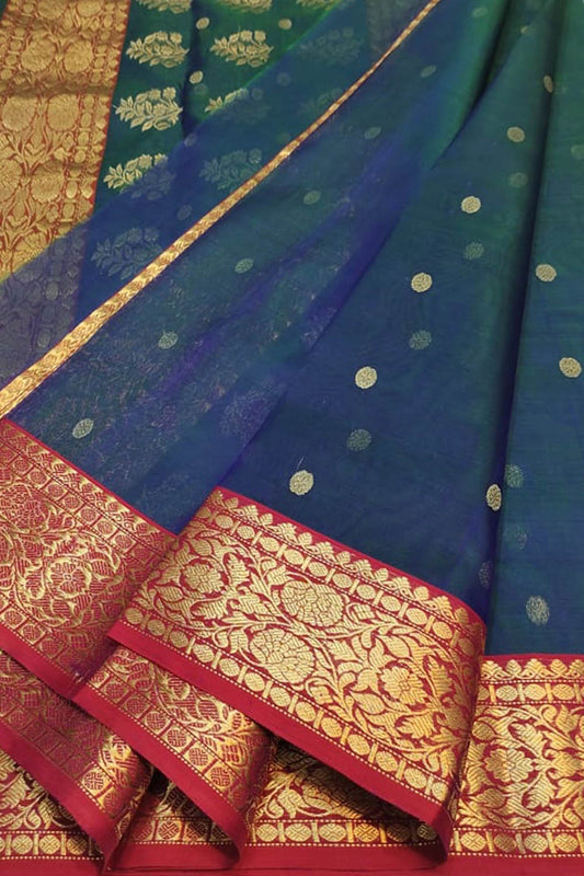 Elegant Blue Chanderi Handloom Pure Katan Silk Saree - Luxurion World