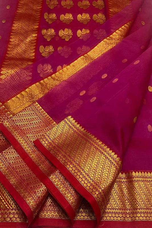 Pink Chanderi Handloom Pure Katan Silk Saree - Luxurion World