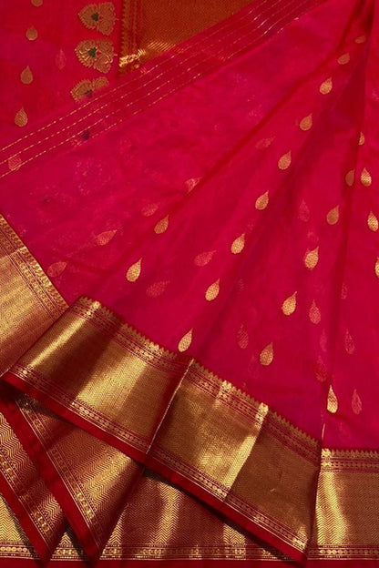Elegant Pink Chanderi Handloom Pure Katan Silk Saree - Luxurion World