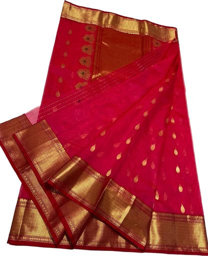 Elegant Pink Chanderi Handloom Pure Katan Silk Saree - Luxurion World