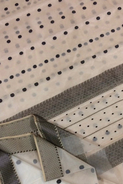 Elegant Off White Chanderi Handloom Pure Katan Silk Saree - Luxurion World