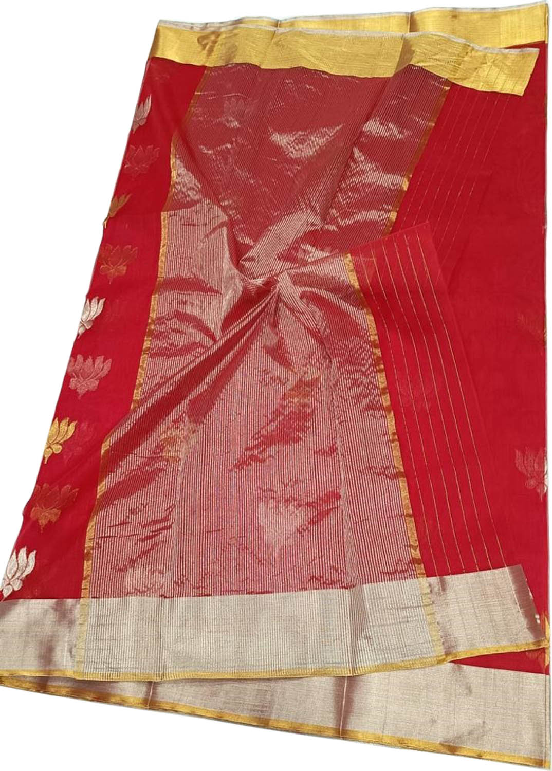 Elegant Red Chanderi Handloom Pure Katan Silk Saree - Luxurion World