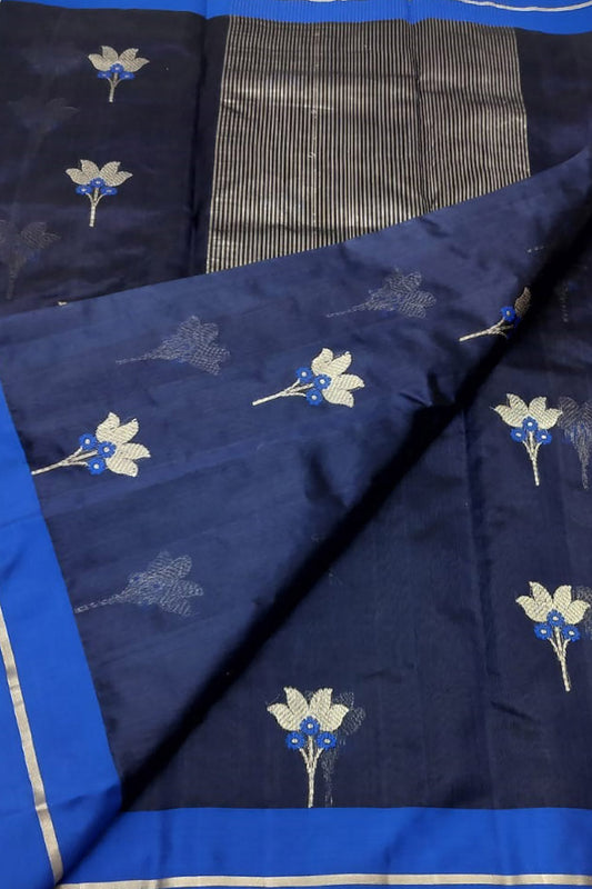 Elegant Blue Chanderi Handloom Silk Saree: A Timeless Classic
