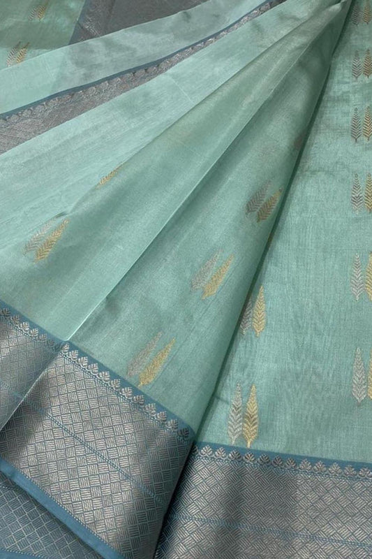 Exquisite Green Chanderi Handloom Pure Silk Saree: Timeless Elegance
