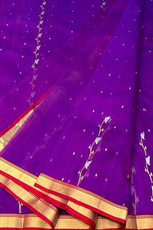 Purple Chanderi Handloom Pure Katan Silk Saree - Luxurion World