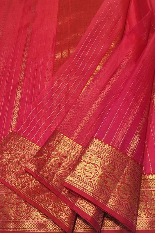 Pink Chanderi Handloom Pure Katan Silk Stripes Design Saree