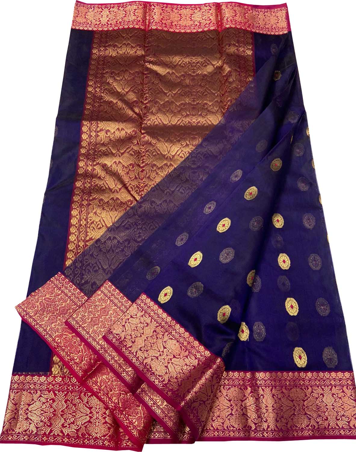 Blue Chanderi Handloom Pure Katan Silk Booti Design Saree - Luxurion World