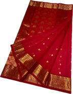 Elegant Red Chanderi Handloom Pure Katan Silk Saree - Luxurion World