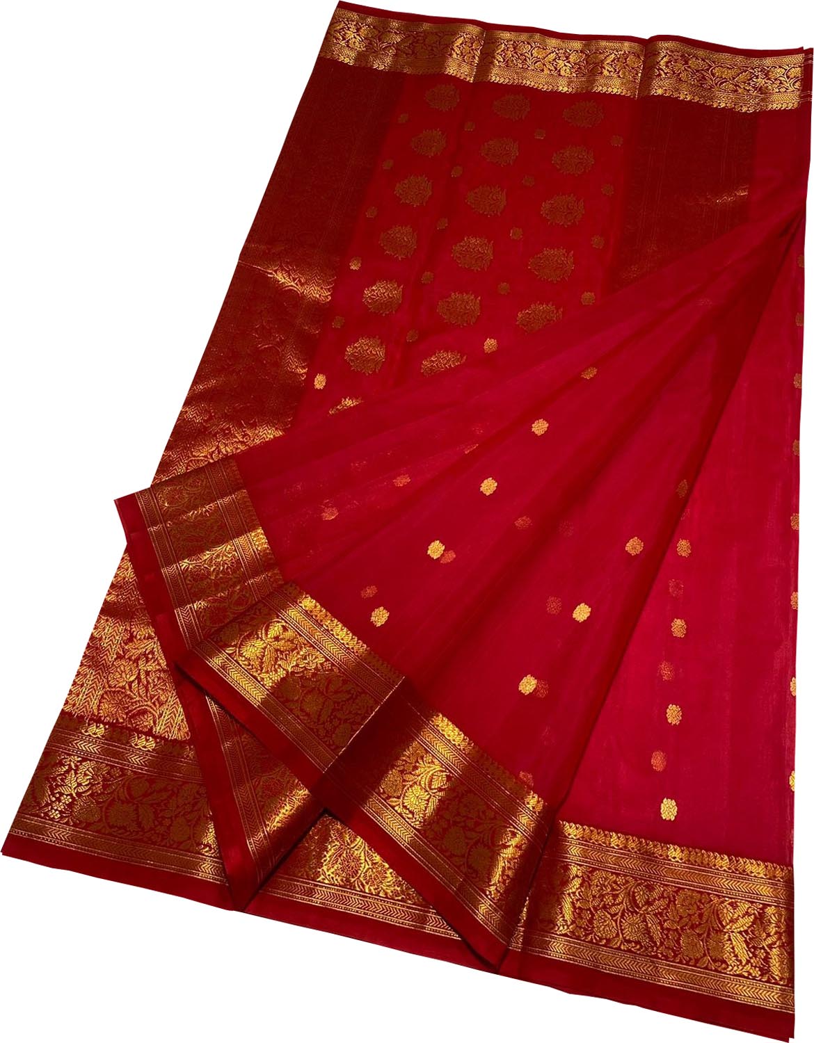 Elegant Red Chanderi Handloom Pure Katan Silk Saree - Luxurion World
