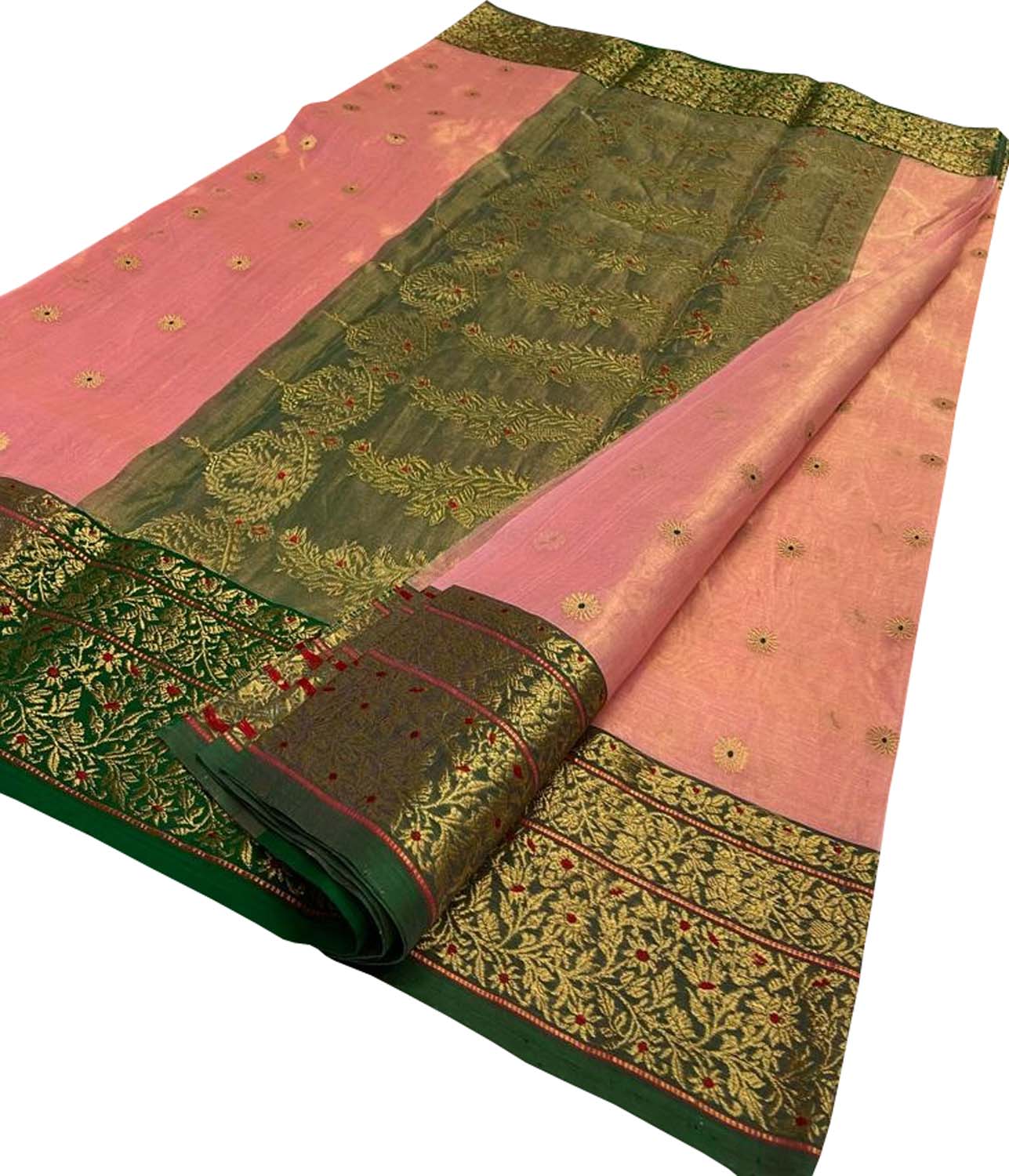Elegant Pink Chanderi Handloom Pure Katan Silk Saree - Luxurion World