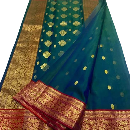 Elegant Blue Chanderi Handloom Pure Katan Silk Saree - Luxurion World