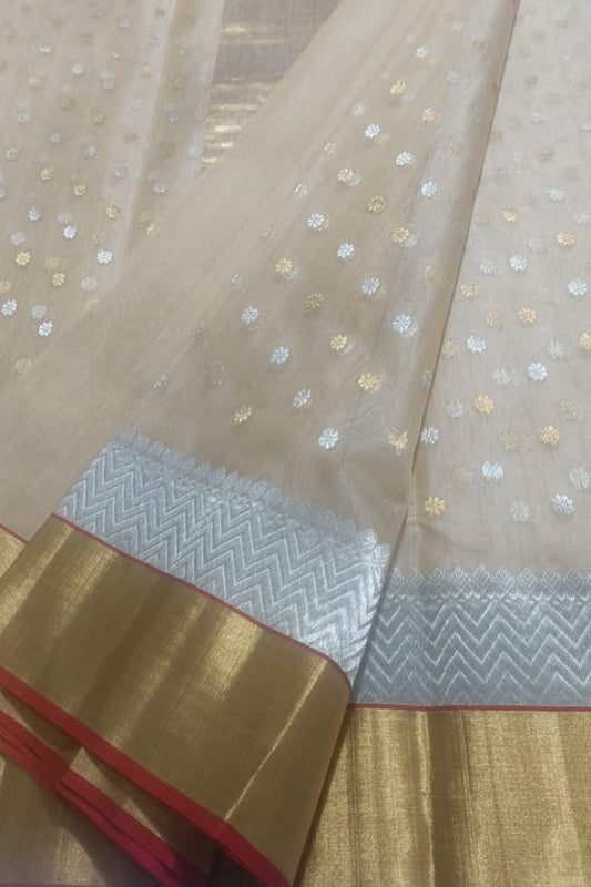 Elegant Pastel Chanderi Handloom Pure Katan Silk Saree - Luxurion World
