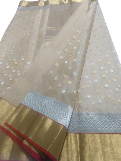 Elegant Pastel Chanderi Handloom Pure Katan Silk Saree - Luxurion World