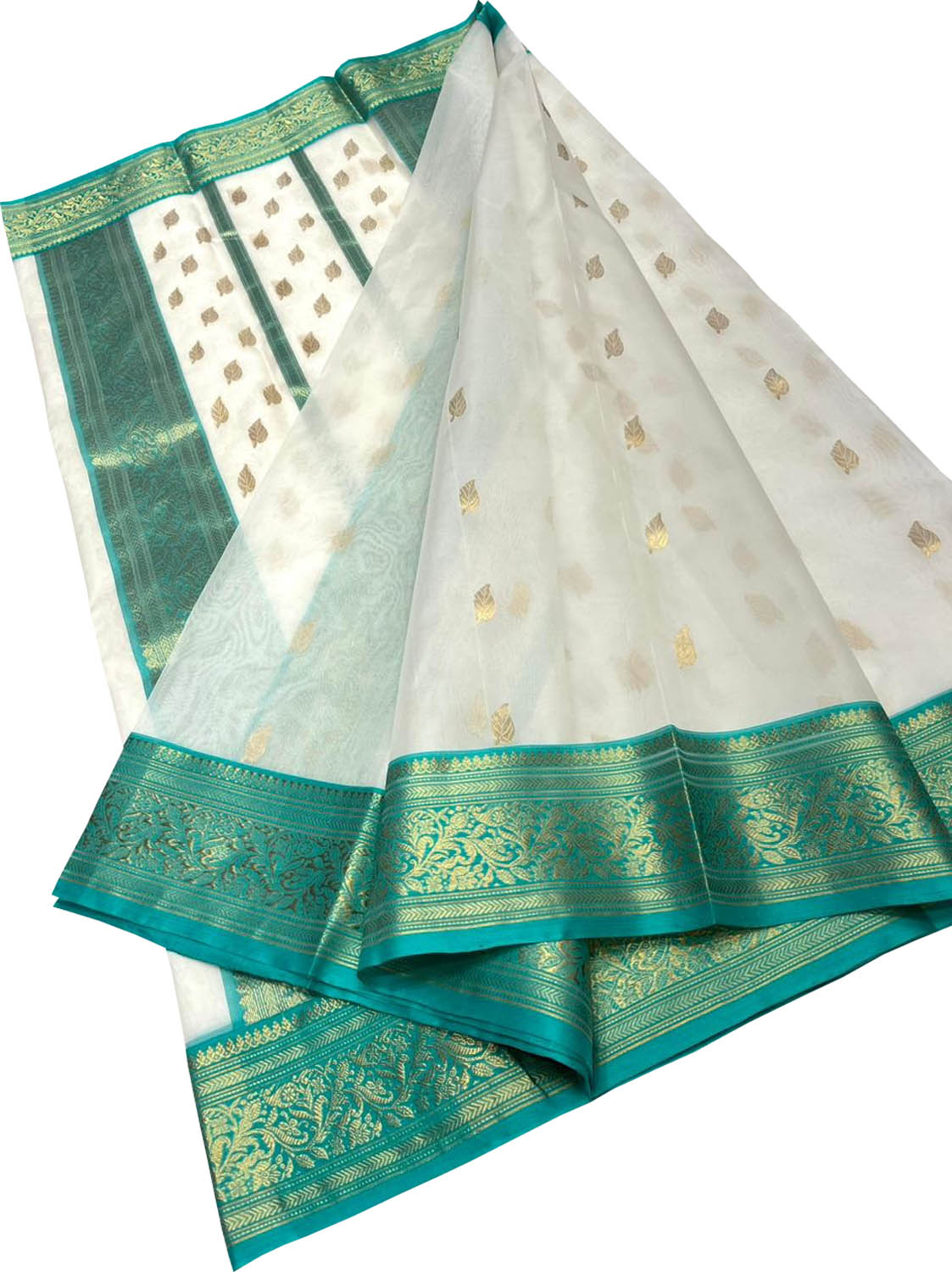 Elegant Off White Chanderi Handloom Pure Katan Silk Saree - Luxurion World