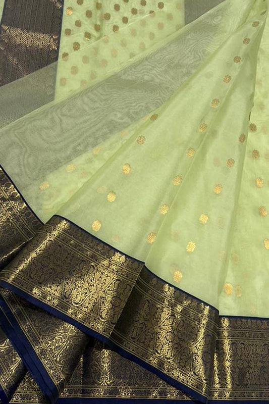 Elegant Green Chanderi Handloom Pure Katan Silk Saree
