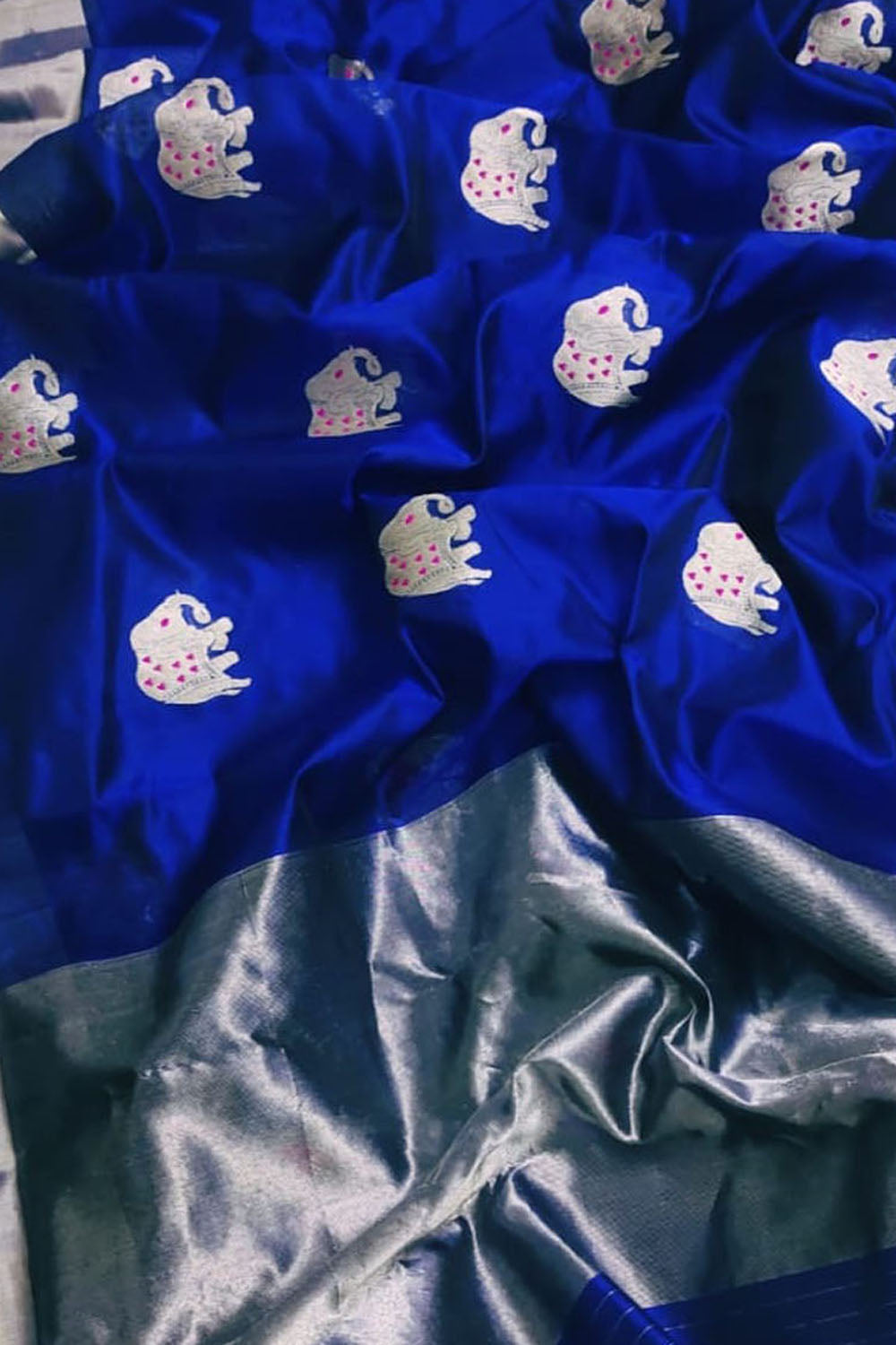 Elegant Blue Chanderi Handloom Silk Elephant Design Saree: A Timeless Classic - Luxurion World