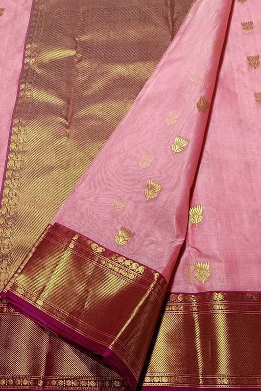 Elegant Pink Chanderi Handloom Pure Silk Saree - Luxurion World