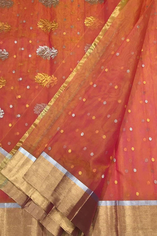 Elegant Orange Chanderi Handloom Silk Saree: A Timeless Classic