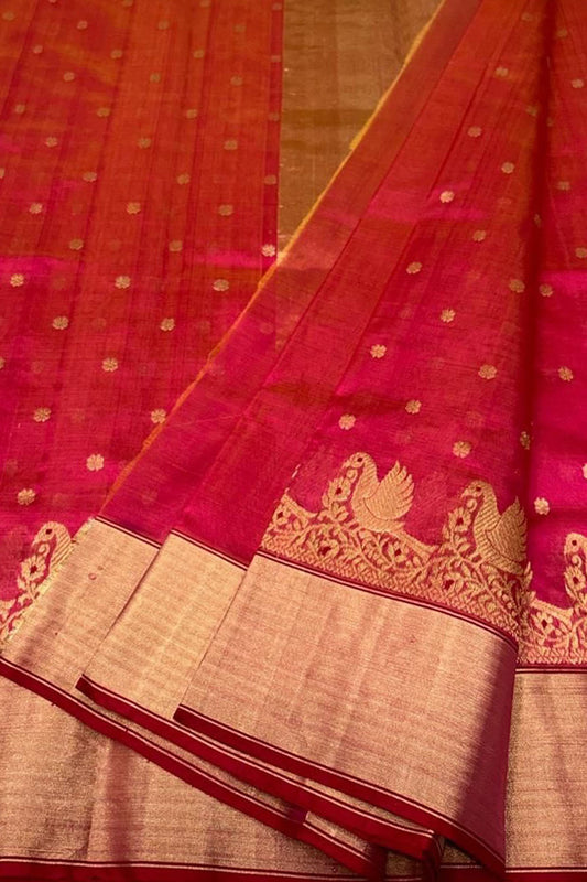 Elegant Pink Chanderi Handloom Pure Silk Saree - Luxurion World