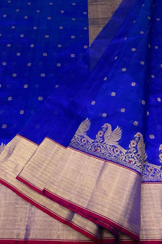 Elegant Blue Chanderi Handloom Silk Saree: A Timeless Classic