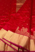 Elegant Red Chanderi Handloom Pure Silk Saree: Timeless Beauty - Luxurion World