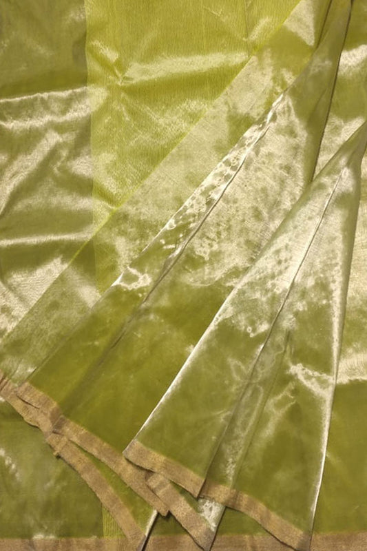 Elegant Green Chanderi Handloom Pure Tissue Saree - Luxurion World