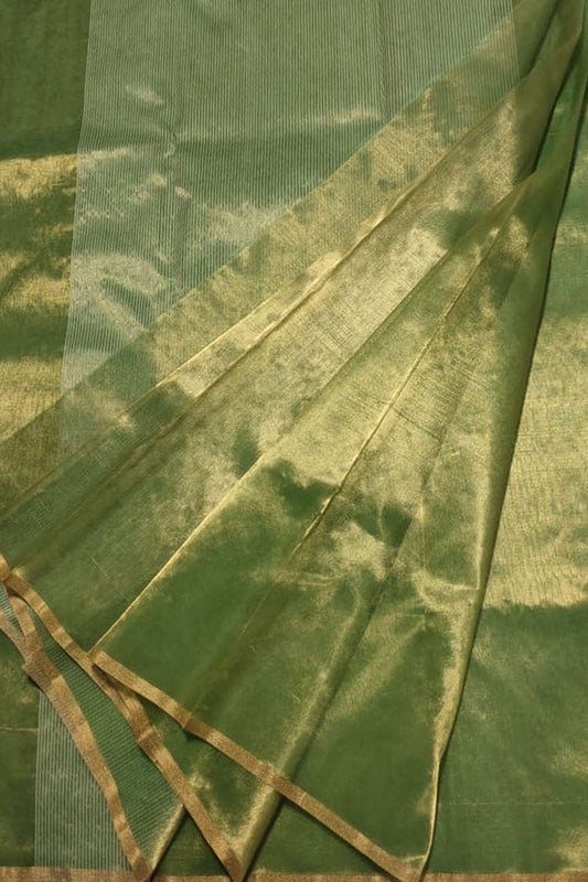 Elegant Green Chanderi Handloom Pure Tissue Saree