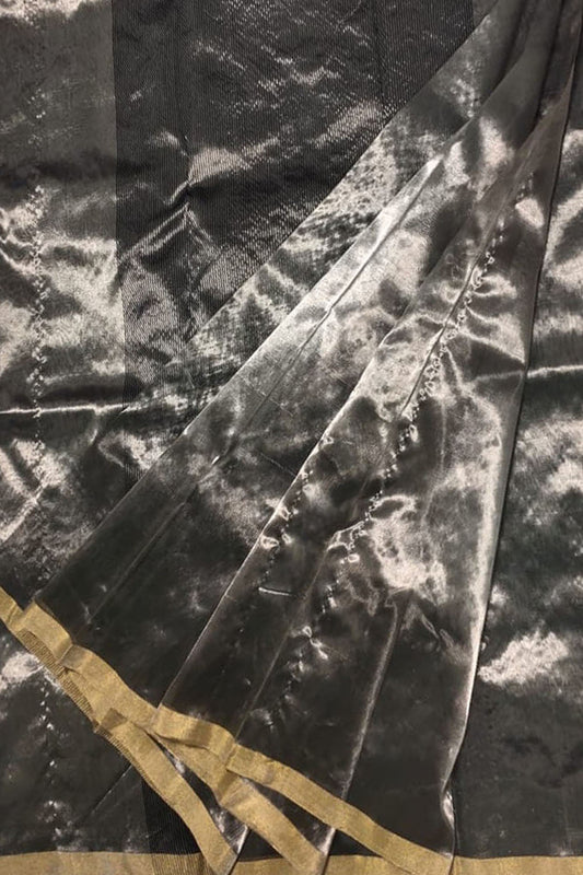 Elegant Black Chanderi Handloom Pure Tissue Saree - Luxurion World