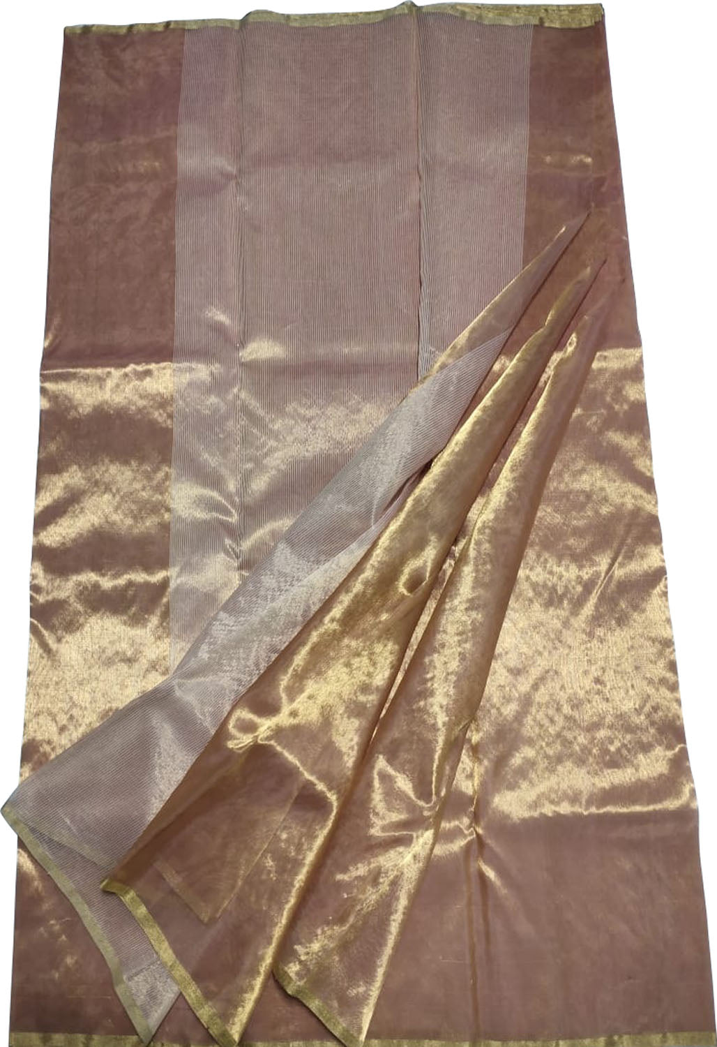 Exquisite Golden Chanderi Handloom Pure Tissue Saree: Timeless Elegance - Luxurion World