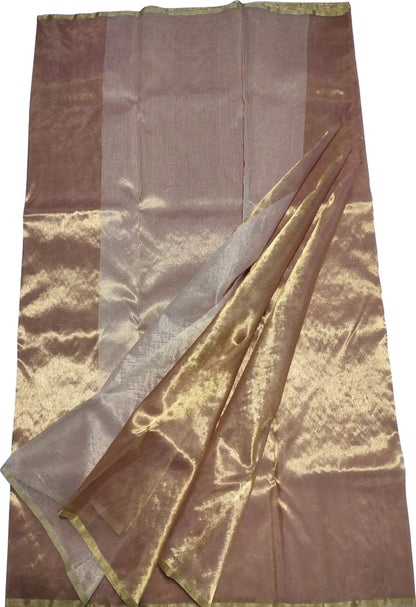Exquisite Golden Chanderi Handloom Pure Tissue Saree: Timeless Elegance - Luxurion World
