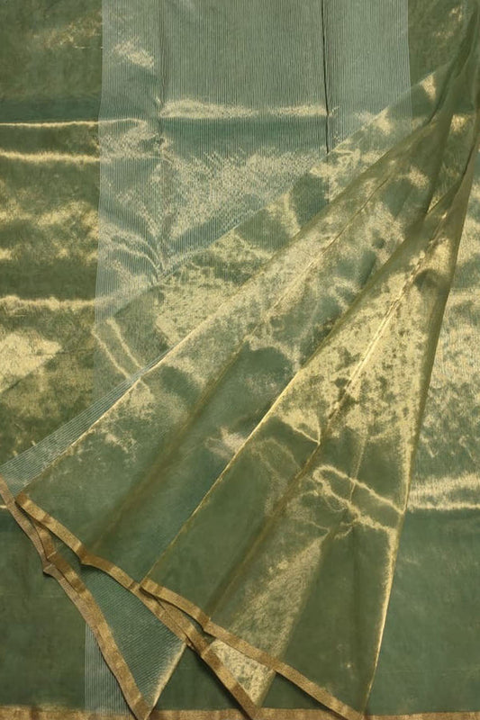 Exquisite Green Chanderi Handloom Pure Tissue Saree: Timeless Elegance - Luxurion World