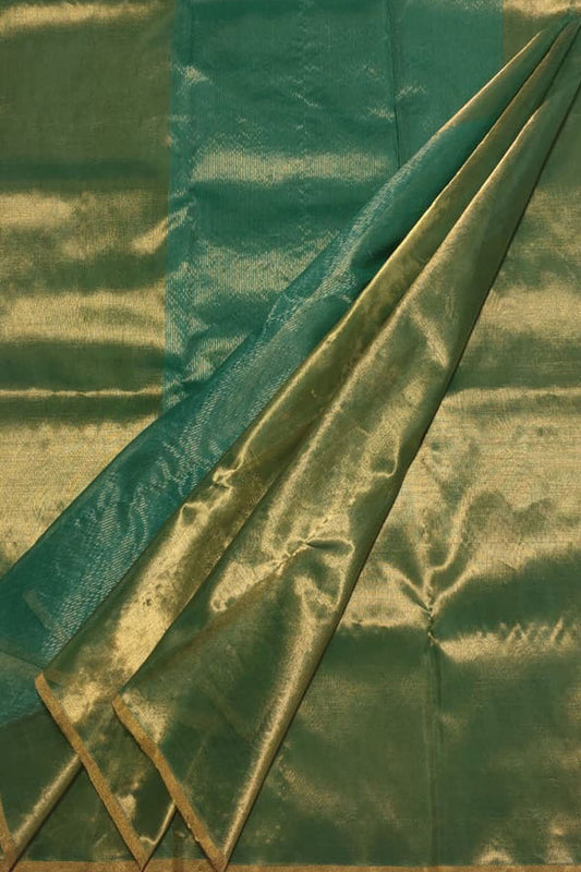 Exquisite Green Chanderi Handloom Pure Tissue Saree: Timeless Elegance