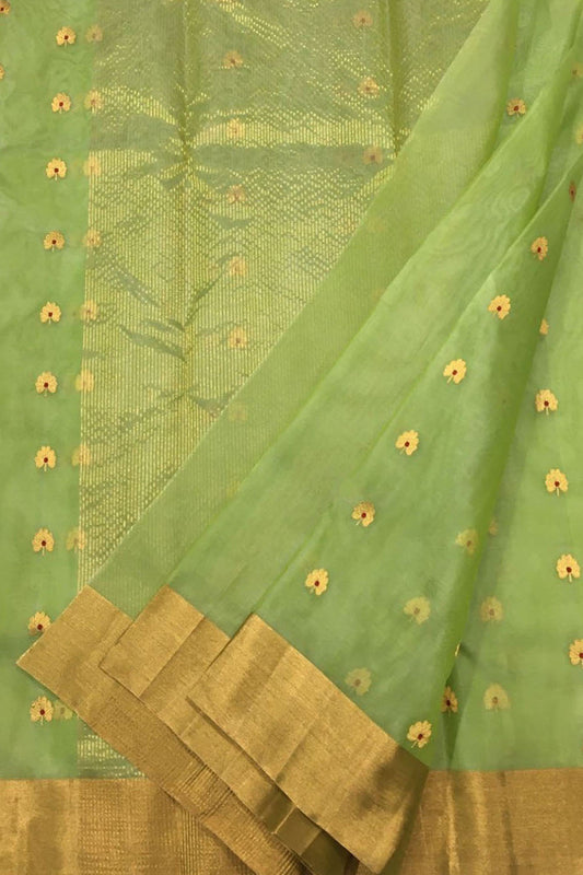 Elegant Green Chanderi Handloom Katan Silk Saree