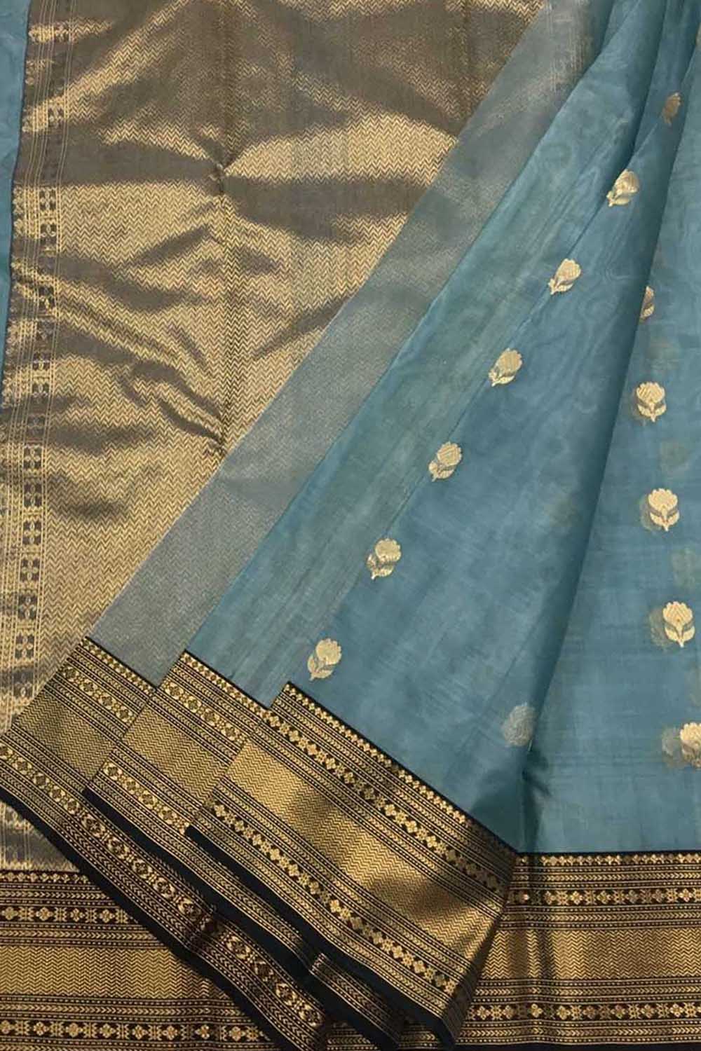 Elegant Blue Chanderi Handloom Katan Silk Saree - Luxurion World