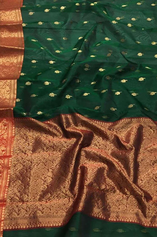 Elegant Green Chanderi Handloom Katan Silk Saree - Luxurion World