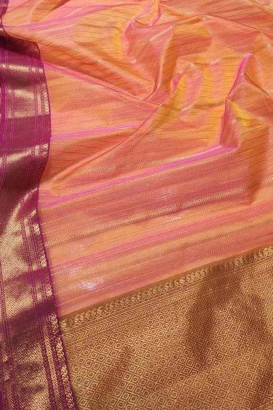 Vibrant Orange & Pink Chanderi Handloom Katan Silk Saree: A Perfect Blend of Elegance & Tradition
