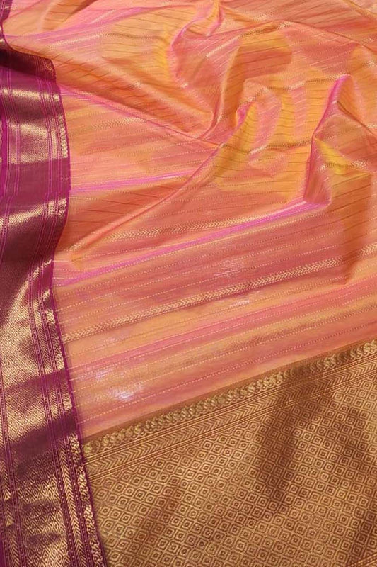 Vibrant Orange & Pink Chanderi Handloom Katan Silk Saree: A Perfect Blend of Elegance & Tradition - Luxurion World