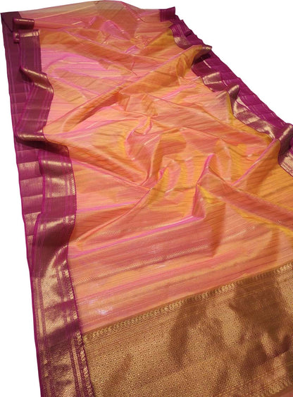 Vibrant Orange & Pink Chanderi Handloom Katan Silk Saree: A Perfect Blend of Elegance & Tradition - Luxurion World