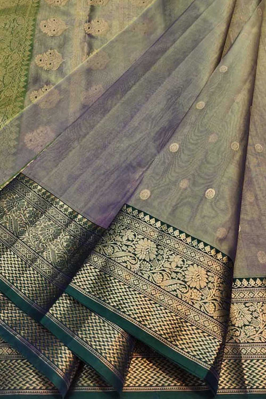 Exquisite Blue & Green Chanderi Handloom Katan Silk Saree