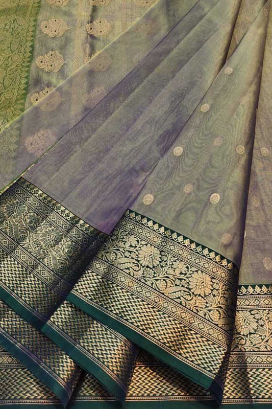 Exquisite Blue & Green Chanderi Handloom Katan Silk Saree - Luxurion World