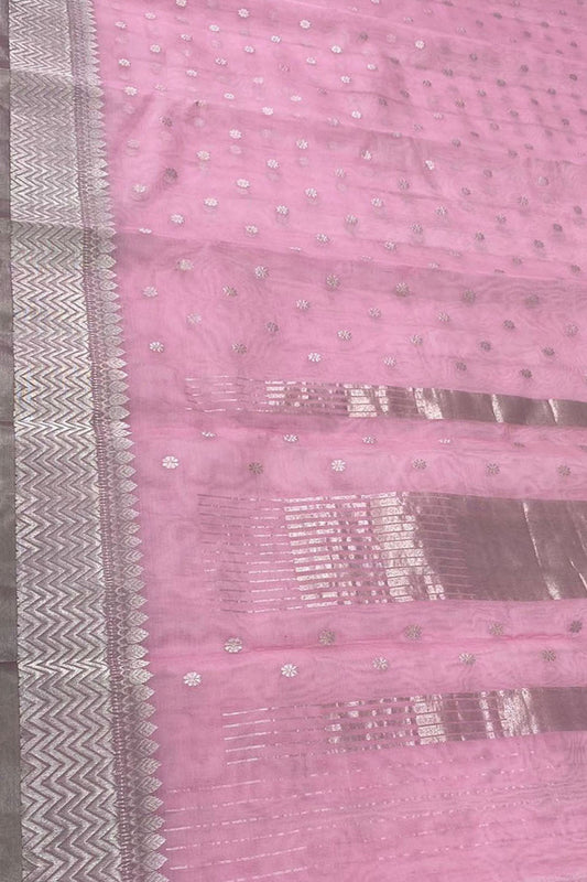 Elegant Pink Chanderi Handloom Katan Silk Saree