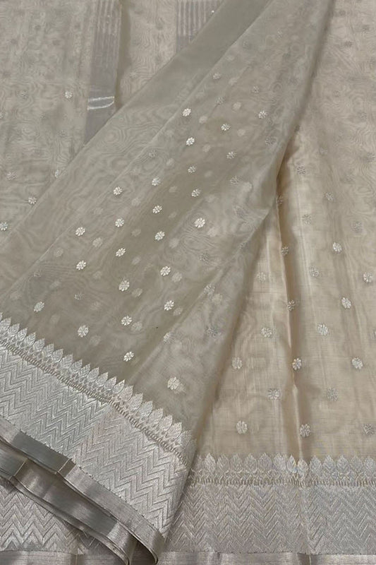 Elegant Grey Chanderi Handloom Katan Silk Saree - Luxurion World