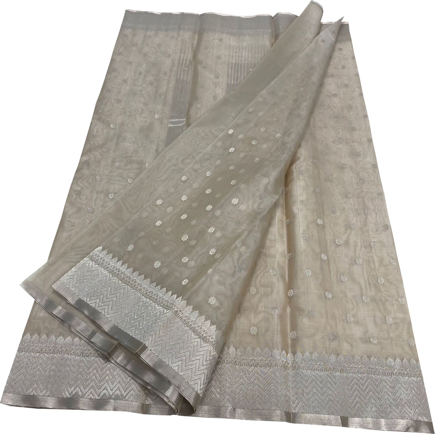 Elegant Grey Chanderi Handloom Katan Silk Saree - Luxurion World