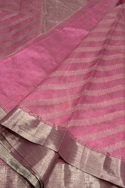 Exquisite Pink Chanderi Handloom Pure Silk Saree: A Timeless Elegance